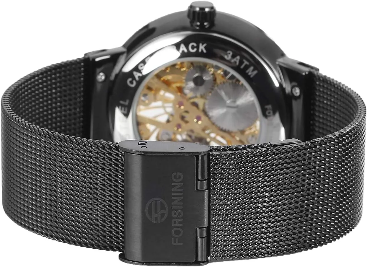 FORSINING Men's Popular Mechanical Hand-Wind Ultra Thin Stainless Steel Bracelet Mesh Skeleton Watch