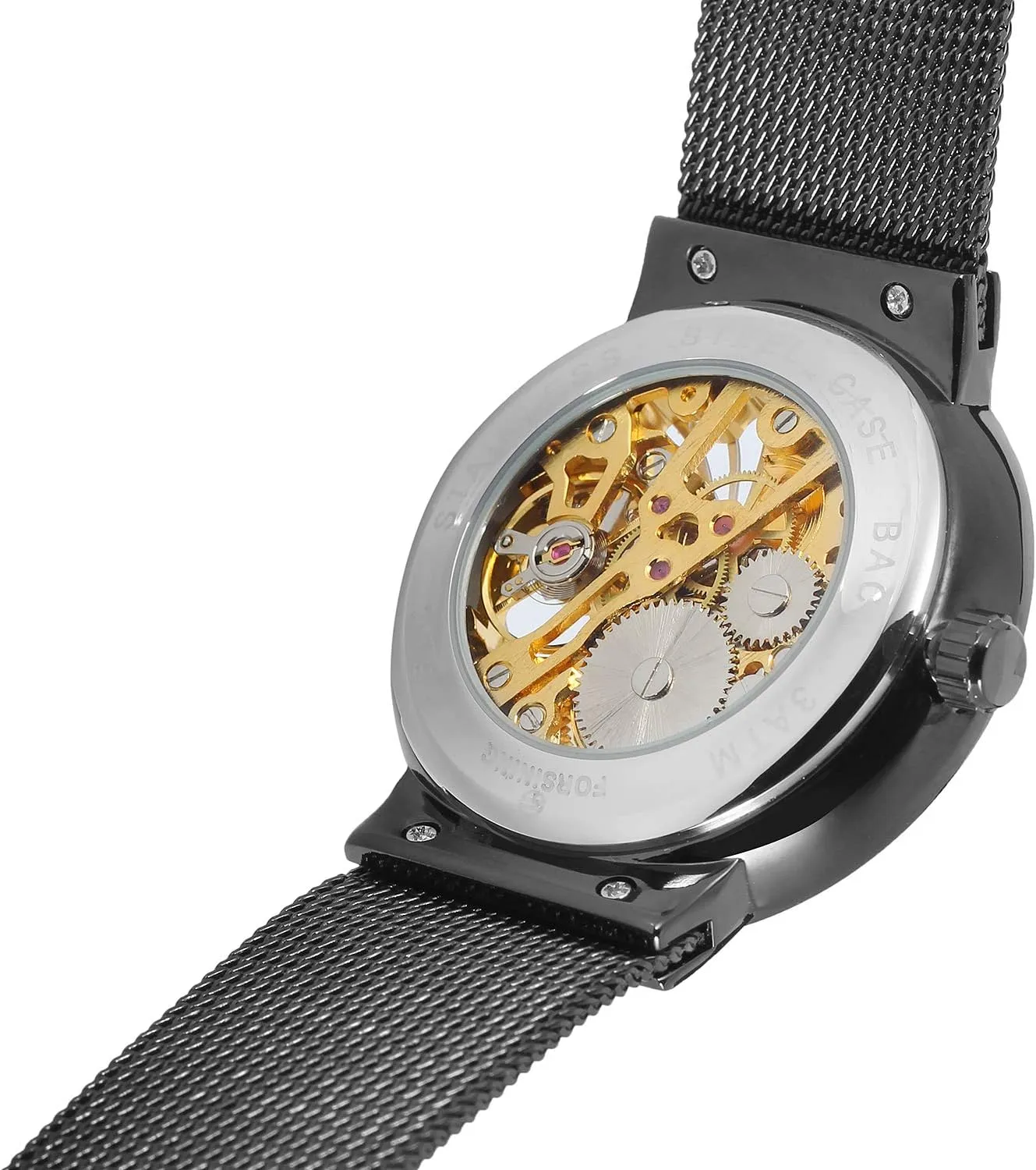 FORSINING Men's Popular Mechanical Hand-Wind Ultra Thin Stainless Steel Bracelet Mesh Skeleton Watch