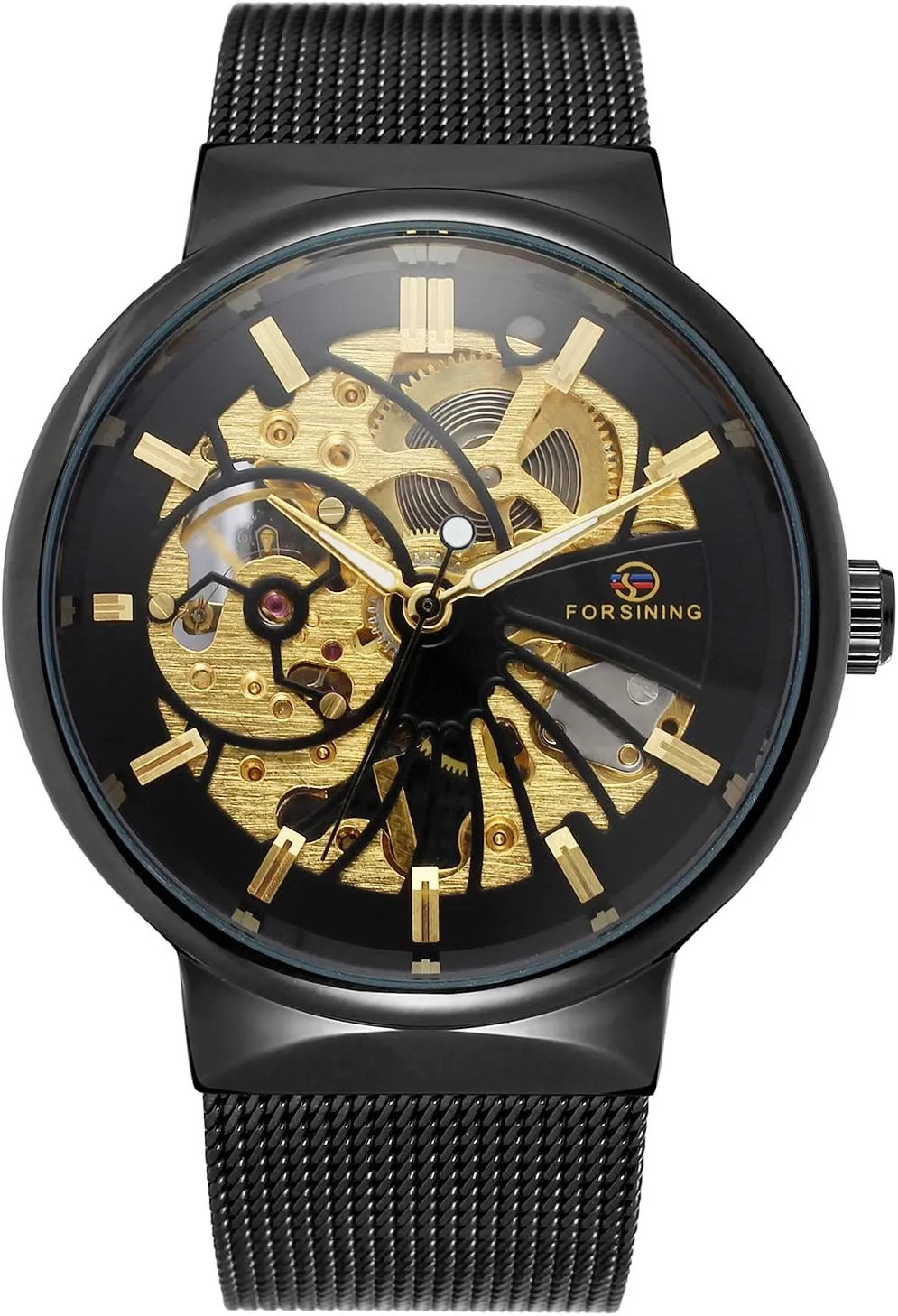 FORSINING Men's Popular Mechanical Hand-Wind Ultra Thin Stainless Steel Bracelet Mesh Skeleton Watch
