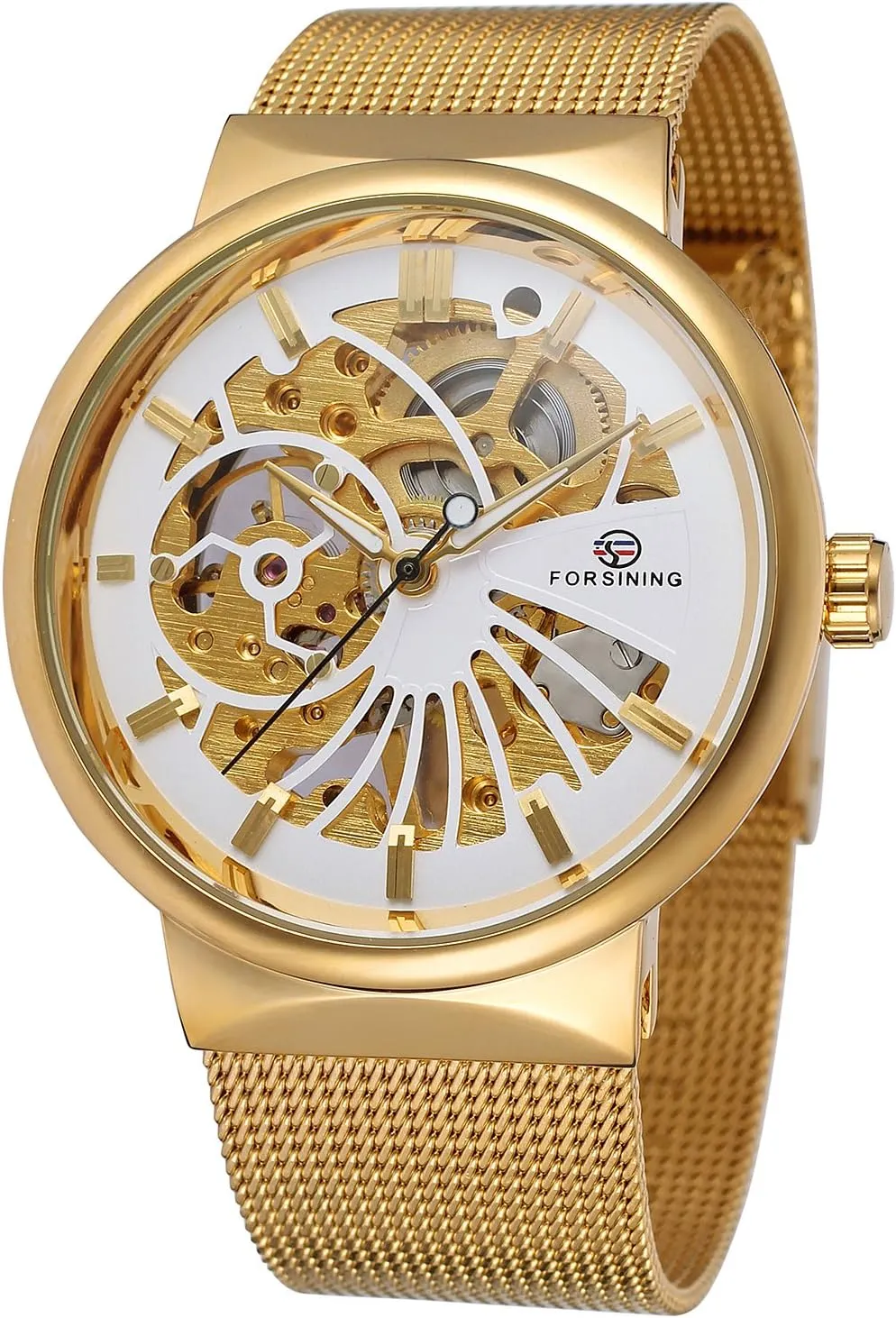 FORSINING Men's Popular Mechanical Hand-Wind Ultra Thin Stainless Steel Bracelet Mesh Skeleton Watch