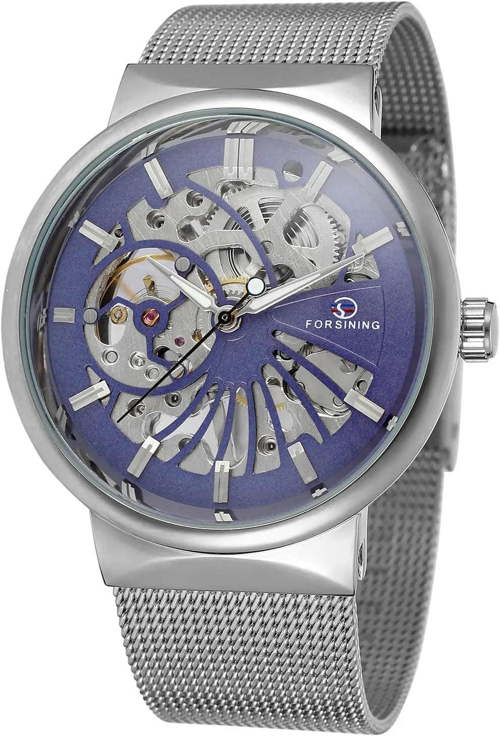 FORSINING Men's Popular Mechanical Hand-Wind Ultra Thin Stainless Steel Bracelet Mesh Skeleton Watch
