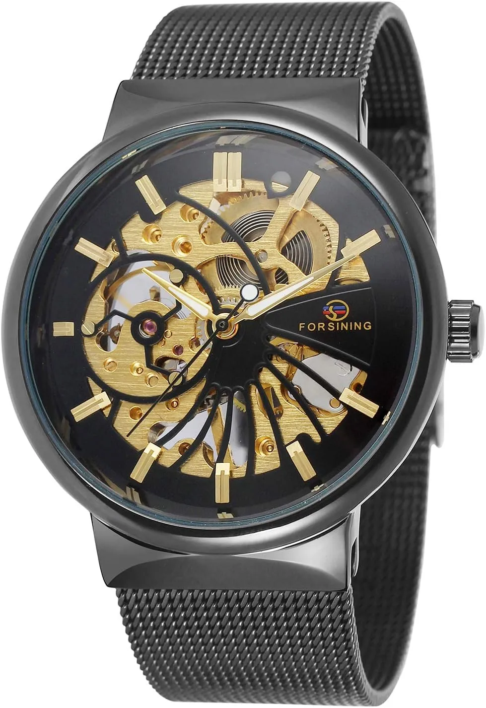 FORSINING Men's Popular Mechanical Hand-Wind Ultra Thin Stainless Steel Bracelet Mesh Skeleton Watch