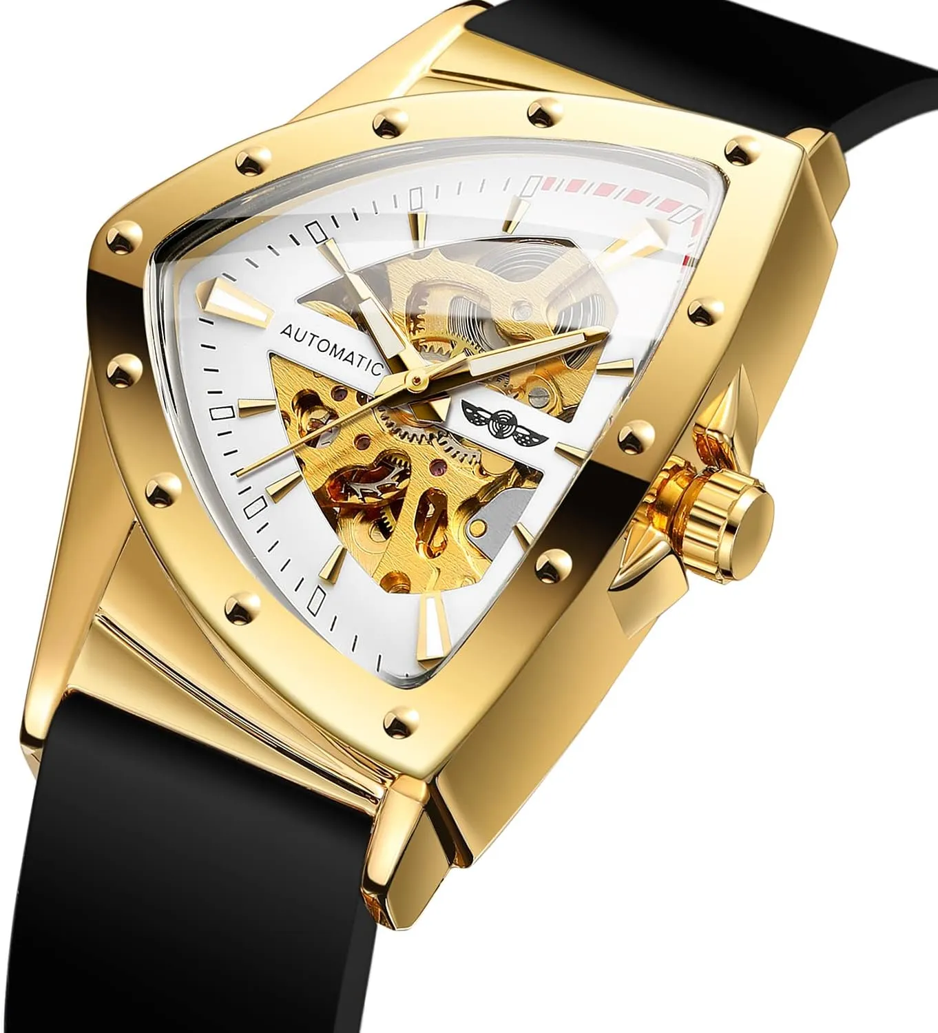 FORSINING New Men Waterproof Skeleton Triangular Mechanical Wrist Watch with Silicone Strap