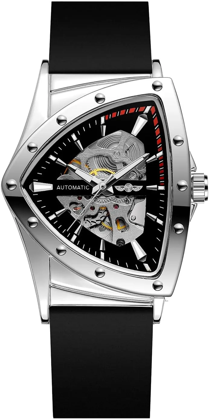 FORSINING New Men Waterproof Skeleton Triangular Mechanical Wrist Watch with Silicone Strap