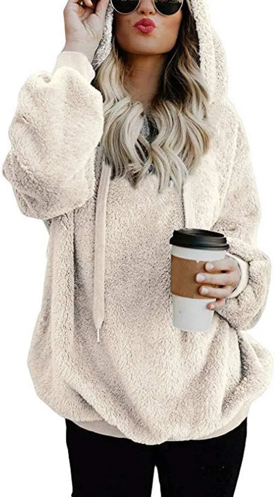 FORUU womens Tops & Tees Womens Sweatshirt, Fashion Comfy Soft Cute Hooded Winter Warm Zipper Pocket Pullover