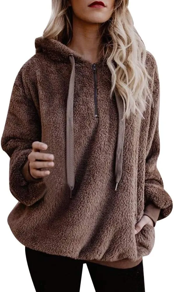 FORUU womens Tops & Tees Womens Sweatshirt, Fashion Comfy Soft Cute Hooded Winter Warm Zipper Pocket Pullover