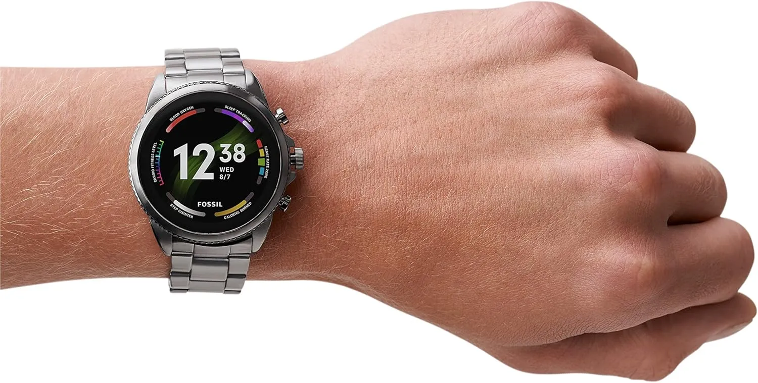 Fossil Men's Gen 6 44mm Stainless Steel Touchscreen Smart Watch, Color: Smoke (Model: FTW4059V/FTW4059R)
