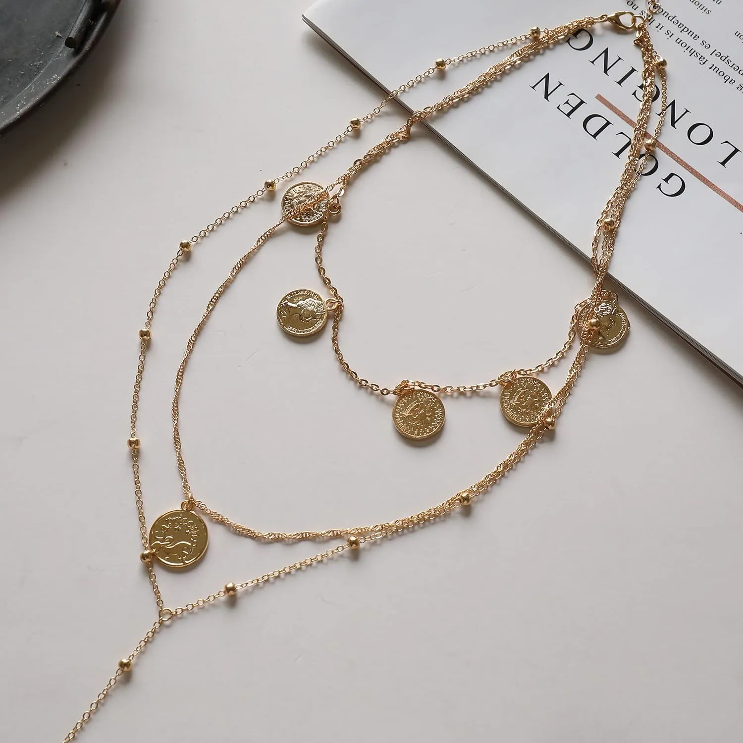 FOTN Gold Layered Necklaces for Women, 14K Dainty Gold Chain Necklace Women Trendy Cuban Link Chain Toggle Clasp Necklace Fashion Chunky Jewelry for Women