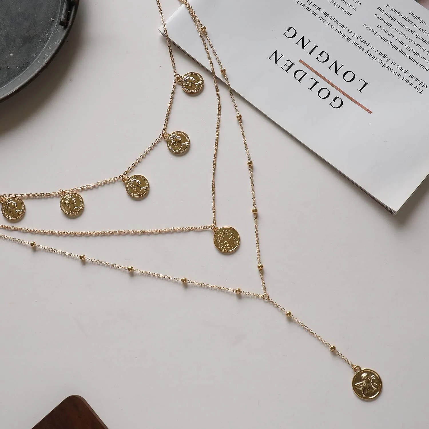 FOTN Gold Layered Necklaces for Women, 14K Dainty Gold Chain Necklace Women Trendy Cuban Link Chain Toggle Clasp Necklace Fashion Chunky Jewelry for Women