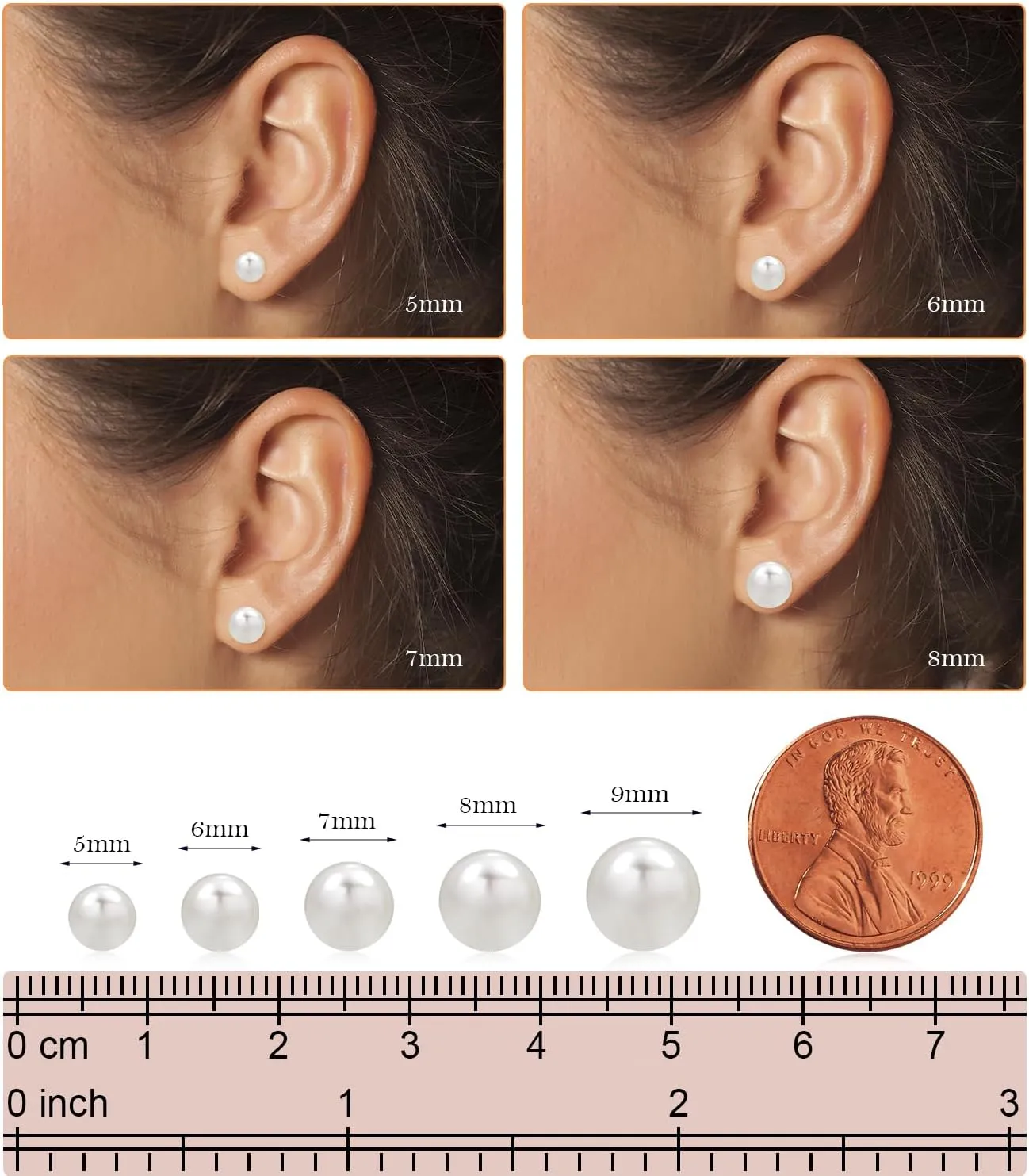Freshwater Pearl Stud Earrings for Women, Hypoallergenic 18K Gold Vermeil Earrings Studs with Genuine Round White Pearls