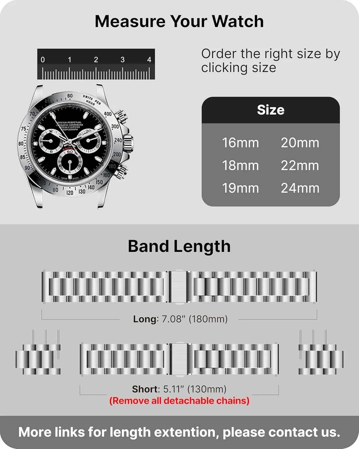 Fullmosa Watch Band, Quick Release Stainless Steel Replacement for Men Women, Metal Chain Watch Strap Width 16mm 18mm 19mm 20mm 22mm 24mm, Silver, 20mm