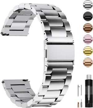 Fullmosa Watch Band, Quick Release Stainless Steel Replacement for Men Women, Metal Chain Watch Strap Width 16mm 18mm 19mm 20mm 22mm 24mm, Silver, 20mm
