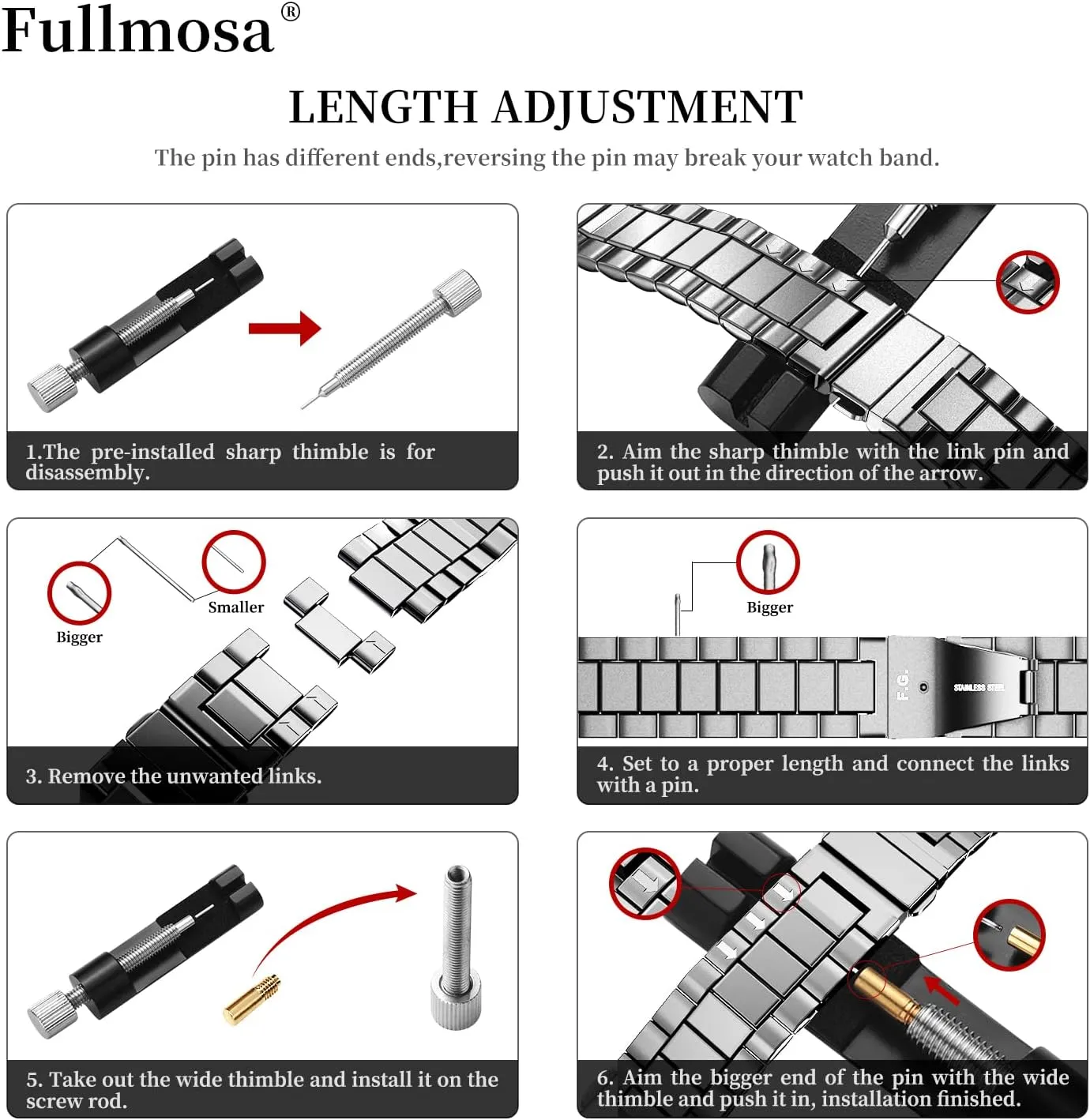 Fullmosa Watch Band, Quick Release Stainless Steel Replacement for Men Women, Metal Chain Watch Strap Width 16mm 18mm 19mm 20mm 22mm 24mm, Silver, 20mm