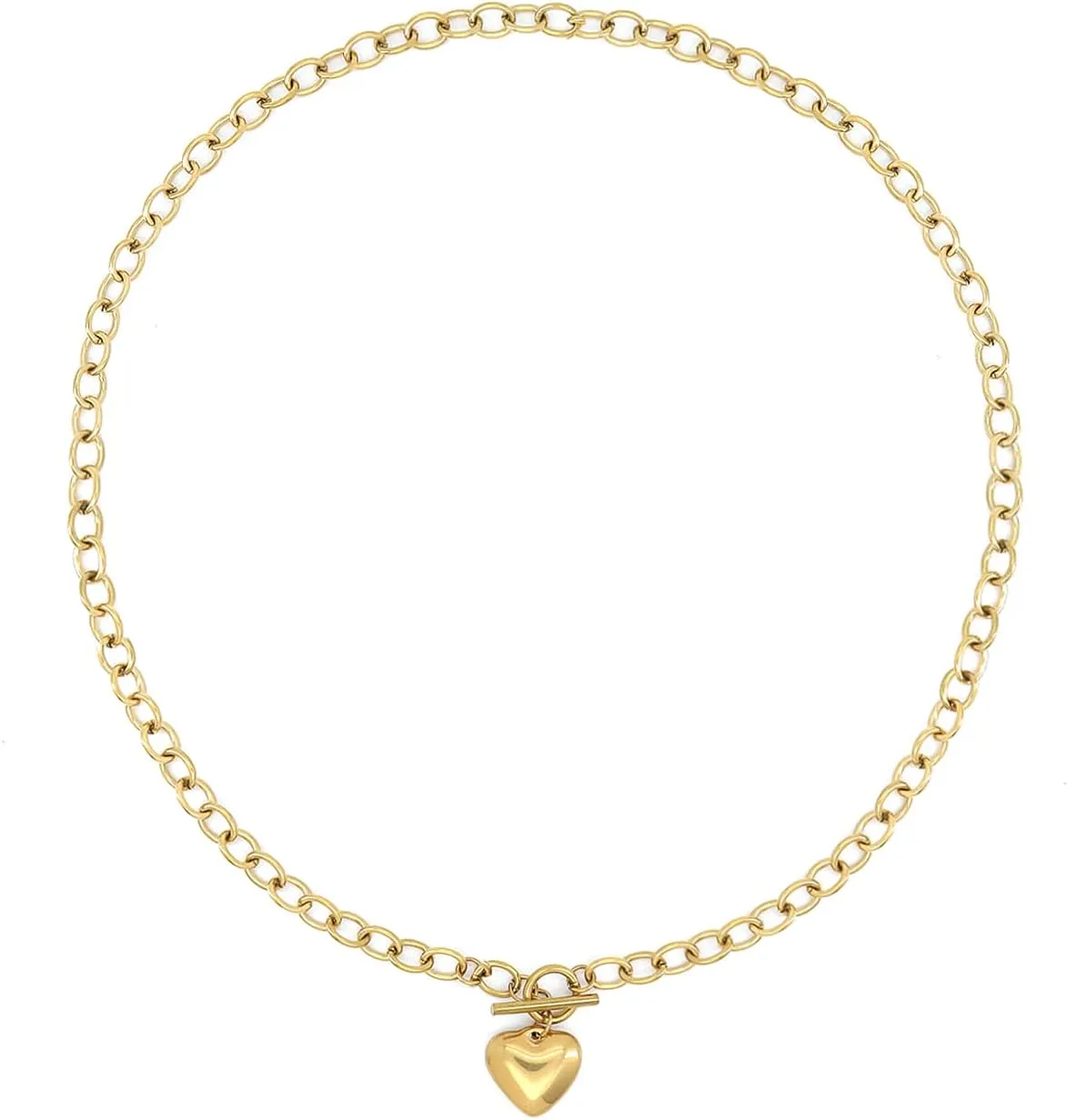 FUTIMELY Gold-Plating Heart Chunky Choker Necklaces,14K Punk Puffy Love Thick Chain Pendant Necklaces, Charm Statement Jewelry Gifts for Women