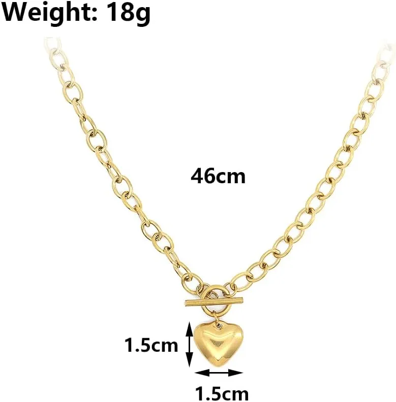 FUTIMELY Gold-Plating Heart Chunky Choker Necklaces,14K Punk Puffy Love Thick Chain Pendant Necklaces, Charm Statement Jewelry Gifts for Women