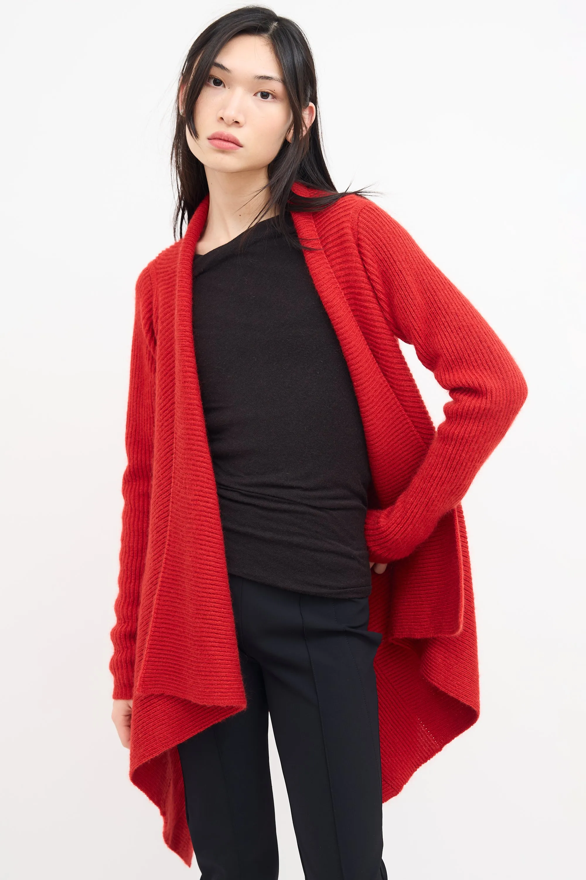FW 2019 Red Knit Open Cardigan