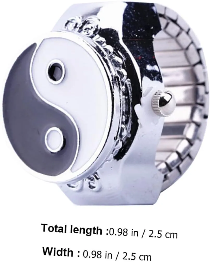 Gatuida 2 Pcs Disc Ring Watch One Ring Watch Ring Retro Finger Ring Statement Ring Digital Watches for Women Yin Yang Ring Finger Rings for Men Finger Ornament Universal Bracelet Metal Man