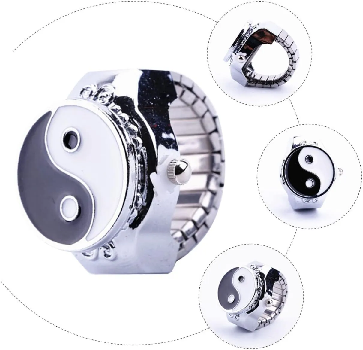 Gatuida 2 Pcs Disc Ring Watch One Ring Watch Ring Retro Finger Ring Statement Ring Digital Watches for Women Yin Yang Ring Finger Rings for Men Finger Ornament Universal Bracelet Metal Man