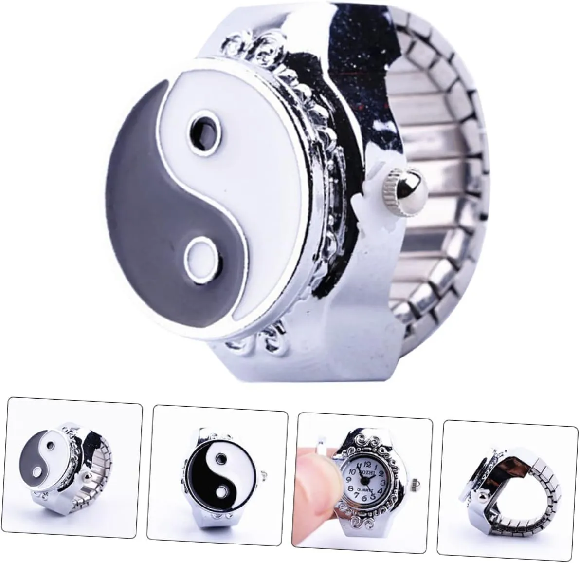 Gatuida 2 Pcs Disc Ring Watch One Ring Watch Ring Retro Finger Ring Statement Ring Digital Watches for Women Yin Yang Ring Finger Rings for Men Finger Ornament Universal Bracelet Metal Man