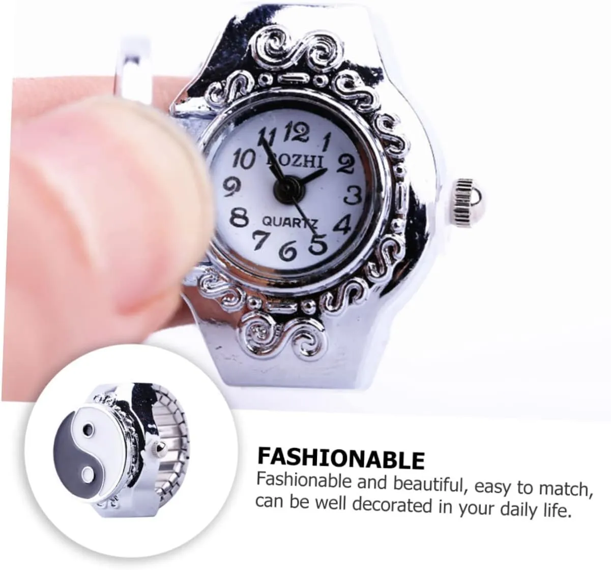 Gatuida 2 Pcs Disc Ring Watch One Ring Watch Ring Retro Finger Ring Statement Ring Digital Watches for Women Yin Yang Ring Finger Rings for Men Finger Ornament Universal Bracelet Metal Man