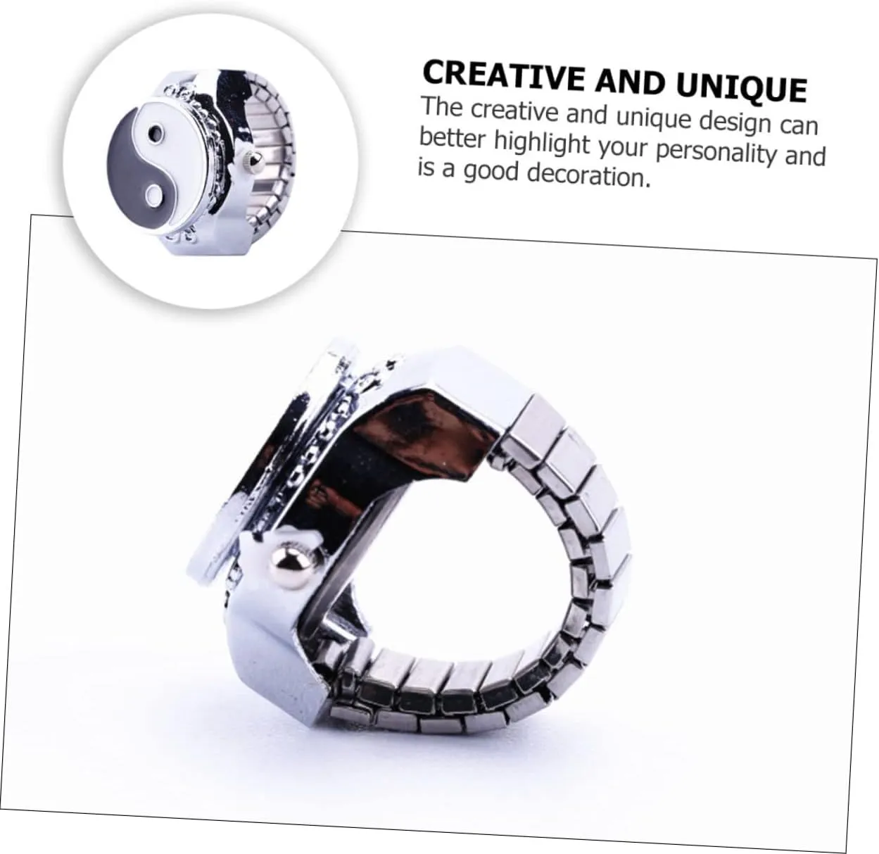 Gatuida 2 Pcs Disc Ring Watch One Ring Watch Ring Retro Finger Ring Statement Ring Digital Watches for Women Yin Yang Ring Finger Rings for Men Finger Ornament Universal Bracelet Metal Man