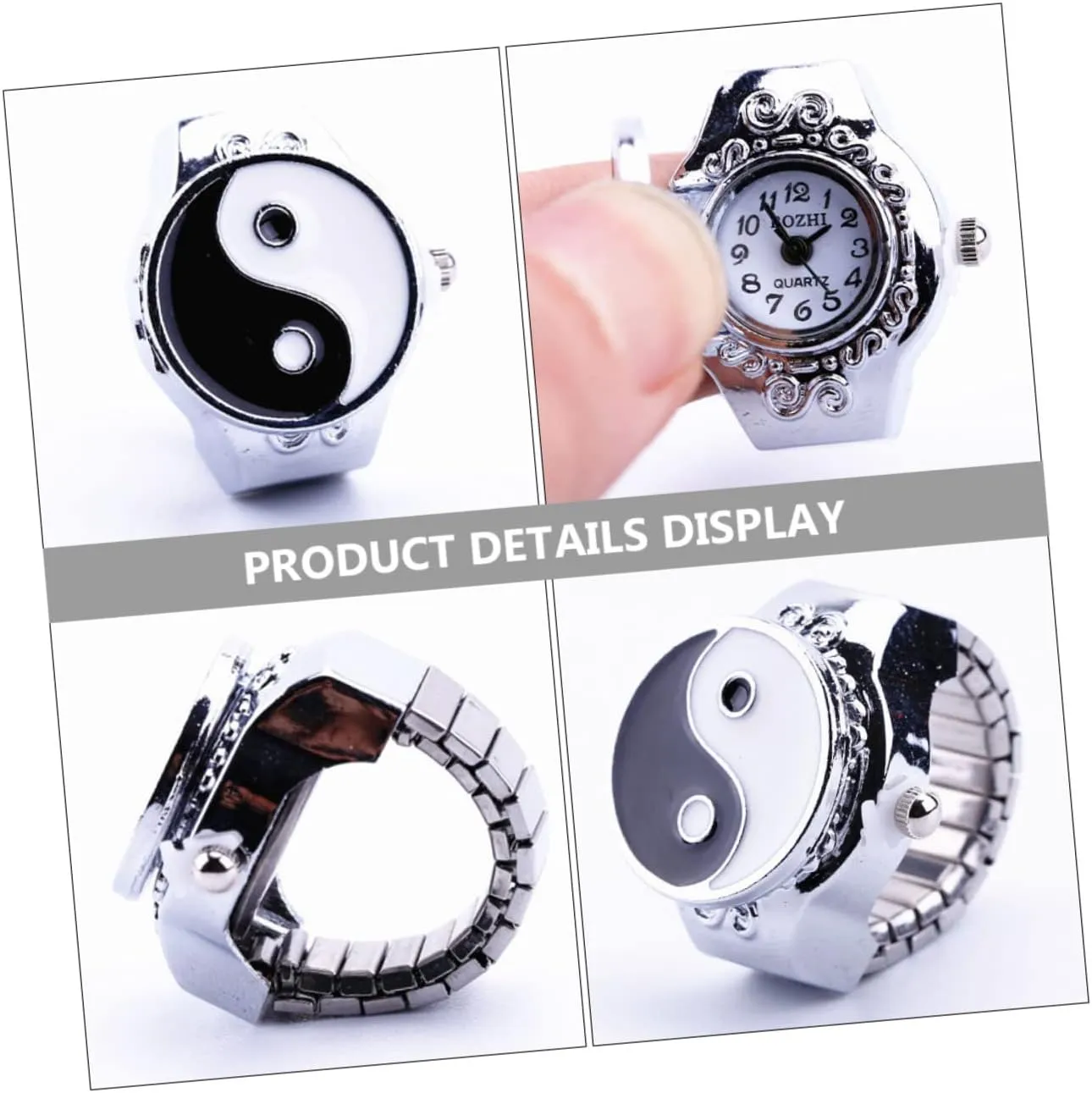 Gatuida 2 Pcs Disc Ring Watch One Ring Watch Ring Retro Finger Ring Statement Ring Digital Watches for Women Yin Yang Ring Finger Rings for Men Finger Ornament Universal Bracelet Metal Man