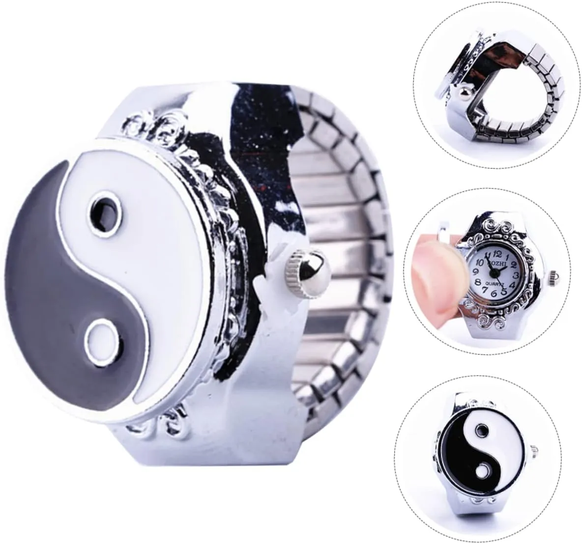 Gatuida 2 Pcs Disc Ring Watch One Ring Watch Ring Retro Finger Ring Statement Ring Digital Watches for Women Yin Yang Ring Finger Rings for Men Finger Ornament Universal Bracelet Metal Man