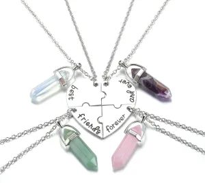 GEHECRST Best Friend Necklace Matching Heart Friendship BFF Healing Crystal Necklaces for Women Best Friend Forever Heart Puzzle Pendant Necklaces Jewelry Gifts