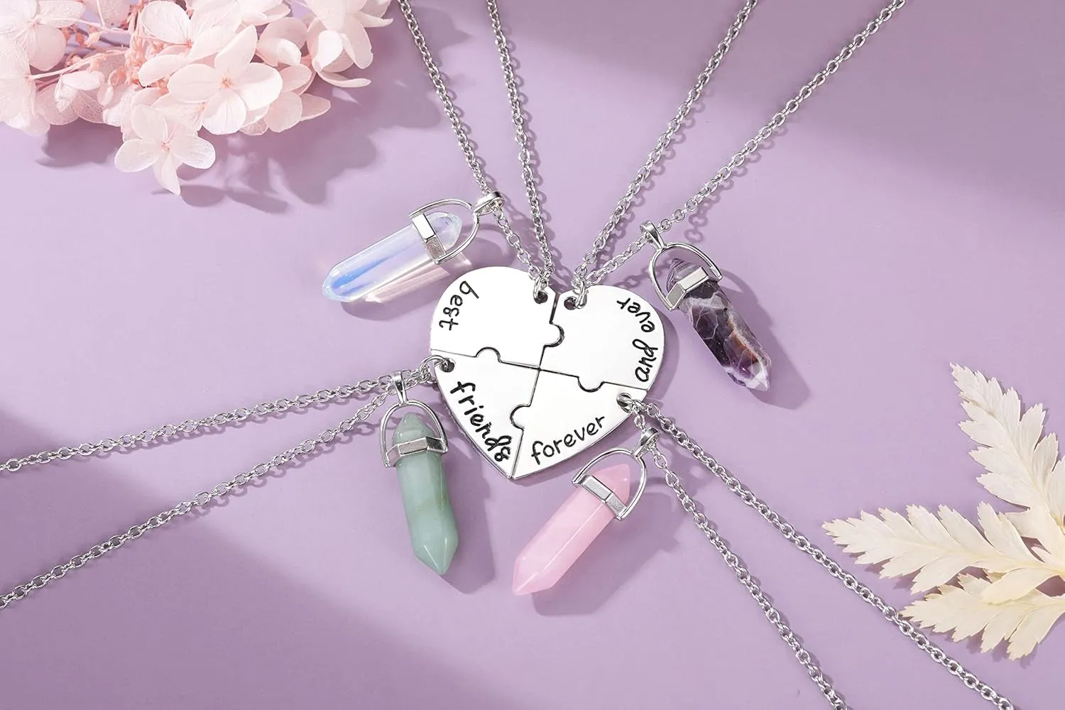 GEHECRST Best Friend Necklace Matching Heart Friendship BFF Healing Crystal Necklaces for Women Best Friend Forever Heart Puzzle Pendant Necklaces Jewelry Gifts