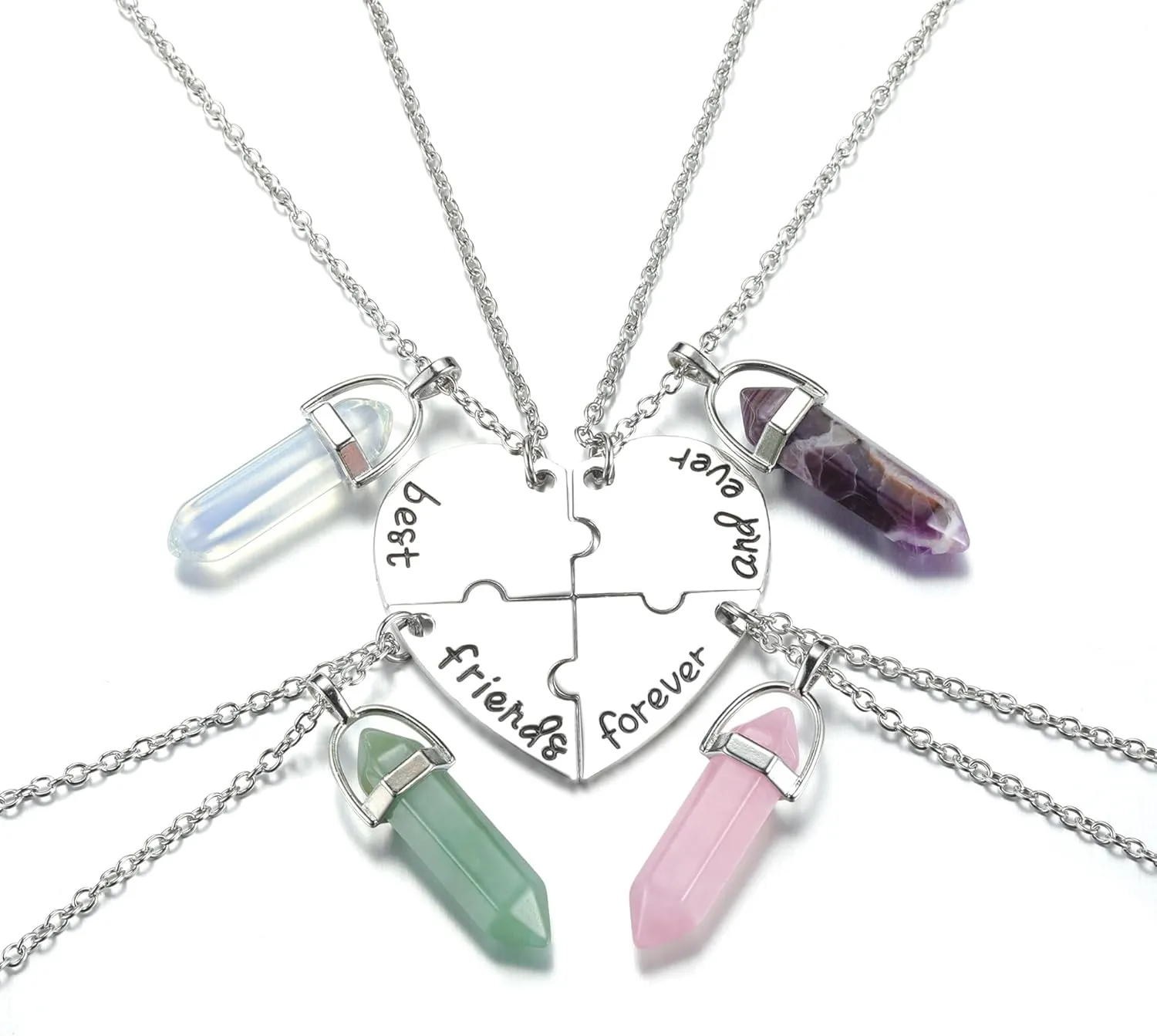 GEHECRST Best Friend Necklace Matching Heart Friendship BFF Healing Crystal Necklaces for Women Best Friend Forever Heart Puzzle Pendant Necklaces Jewelry Gifts