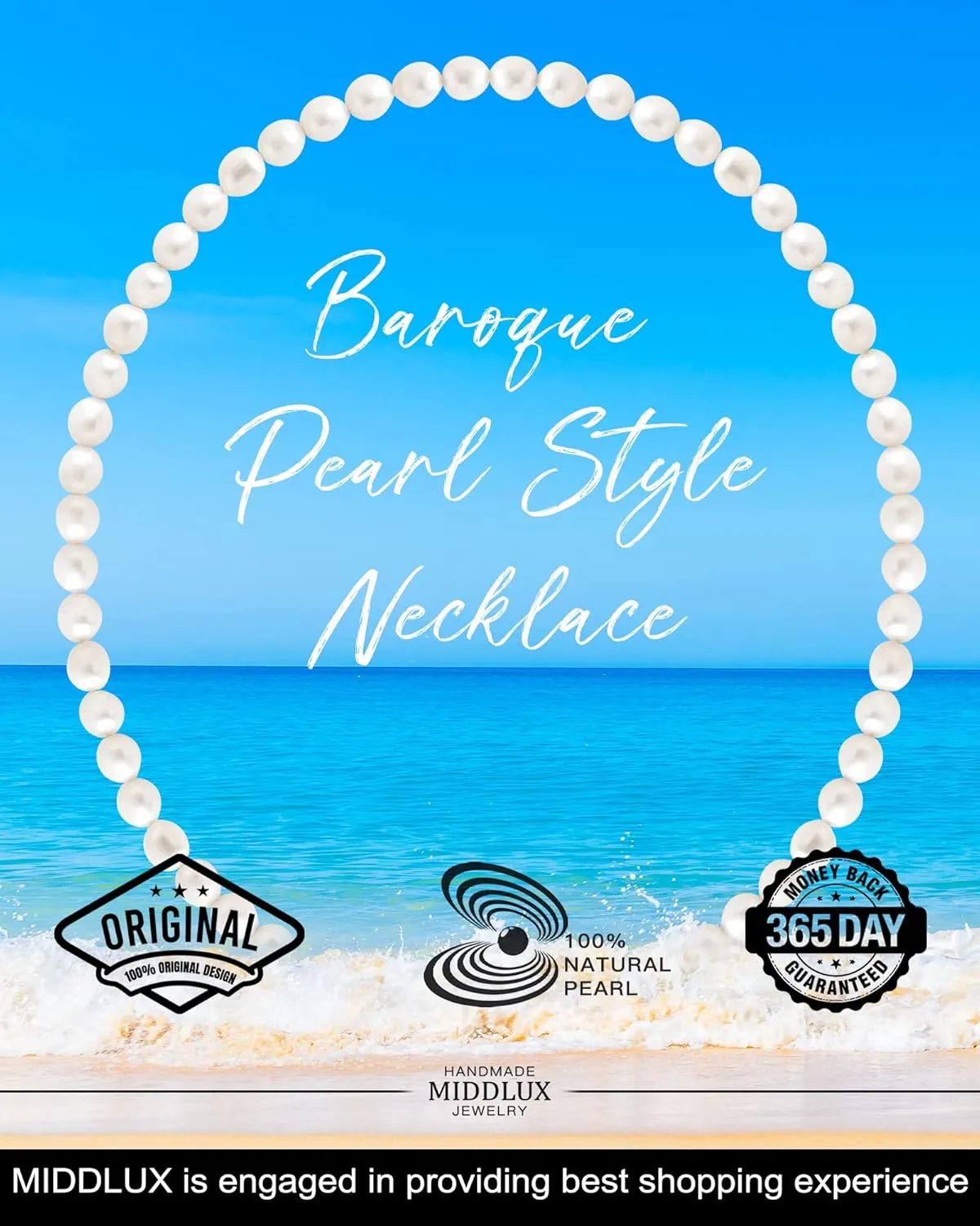 Genuine Pearl Necklace for Teen Girls/Women/Men, 16 Inches Choker/ 20 Inches Necklace, Unique Jewelry Gifts