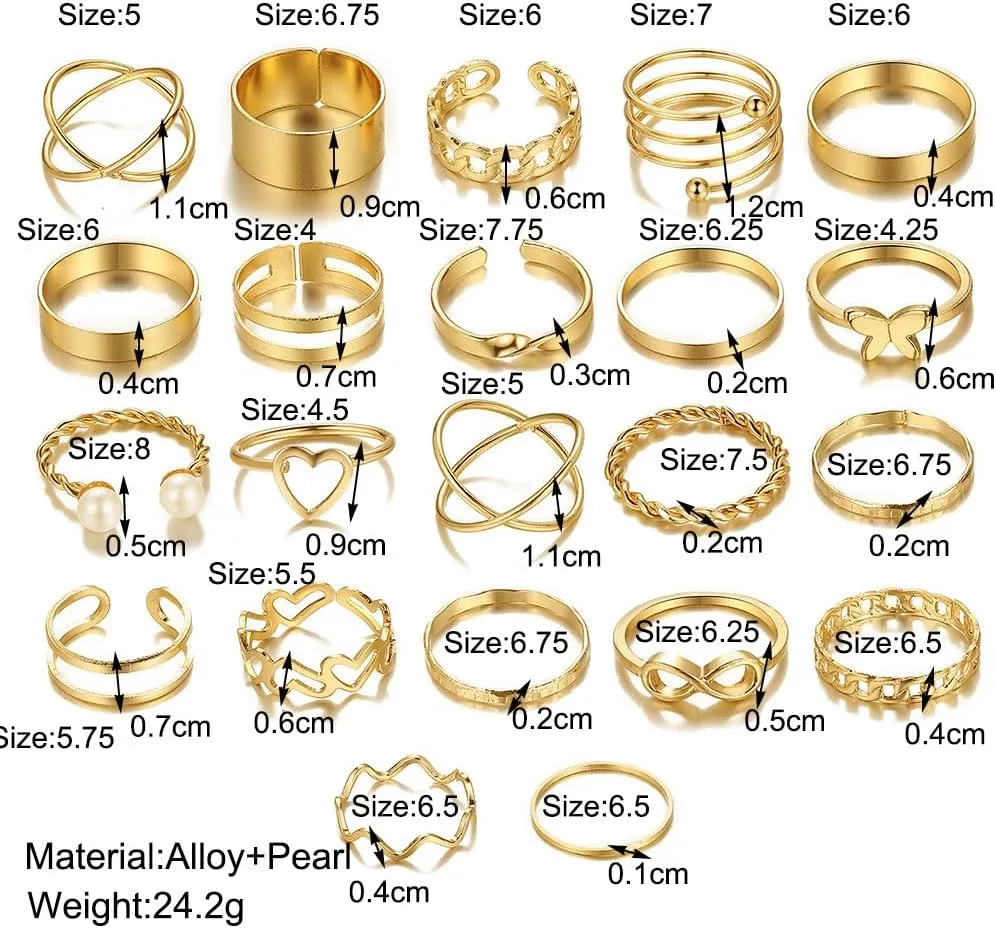 GIGB PBDK 27Pcs Gold Knuckle Rings Set Trendy Chunky Crystal Rhinestone Butterfly Midi Ring Dainty Aesthetic Jewelry Accessory Gift for Women