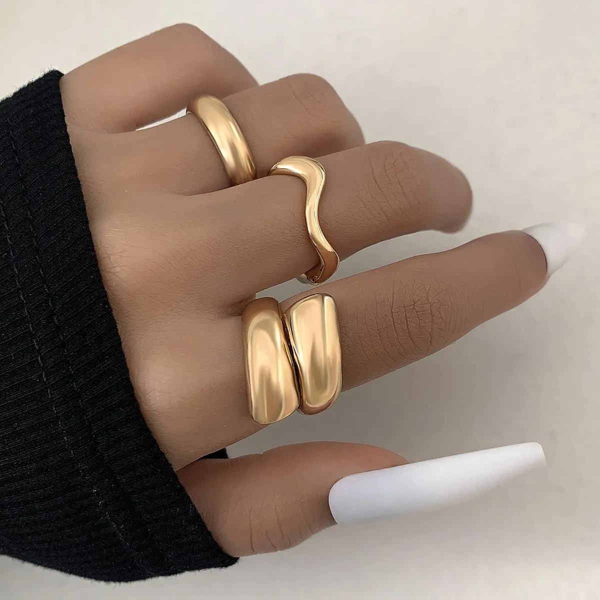 GIGB PBDK Chunky Gold Stackable Rings for Women Open Adjustable Round Dome Ring Set Bold Thick Geometric Knuckle Rings Solid Minimalist Statement Jewelry Gifts