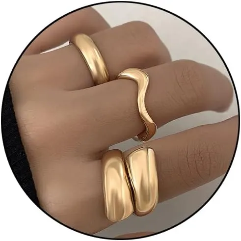 GIGB PBDK Chunky Gold Stackable Rings for Women Open Adjustable Round Dome Ring Set Bold Thick Geometric Knuckle Rings Solid Minimalist Statement Jewelry Gifts