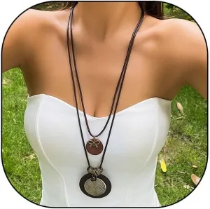 GIGB PBDK Long Boho Necklaces for Women Stacking Leather Cord Wooden Disc Pendant Necklaces Choker Vintage Adjustable Trendy Necklace Jewelry Gift