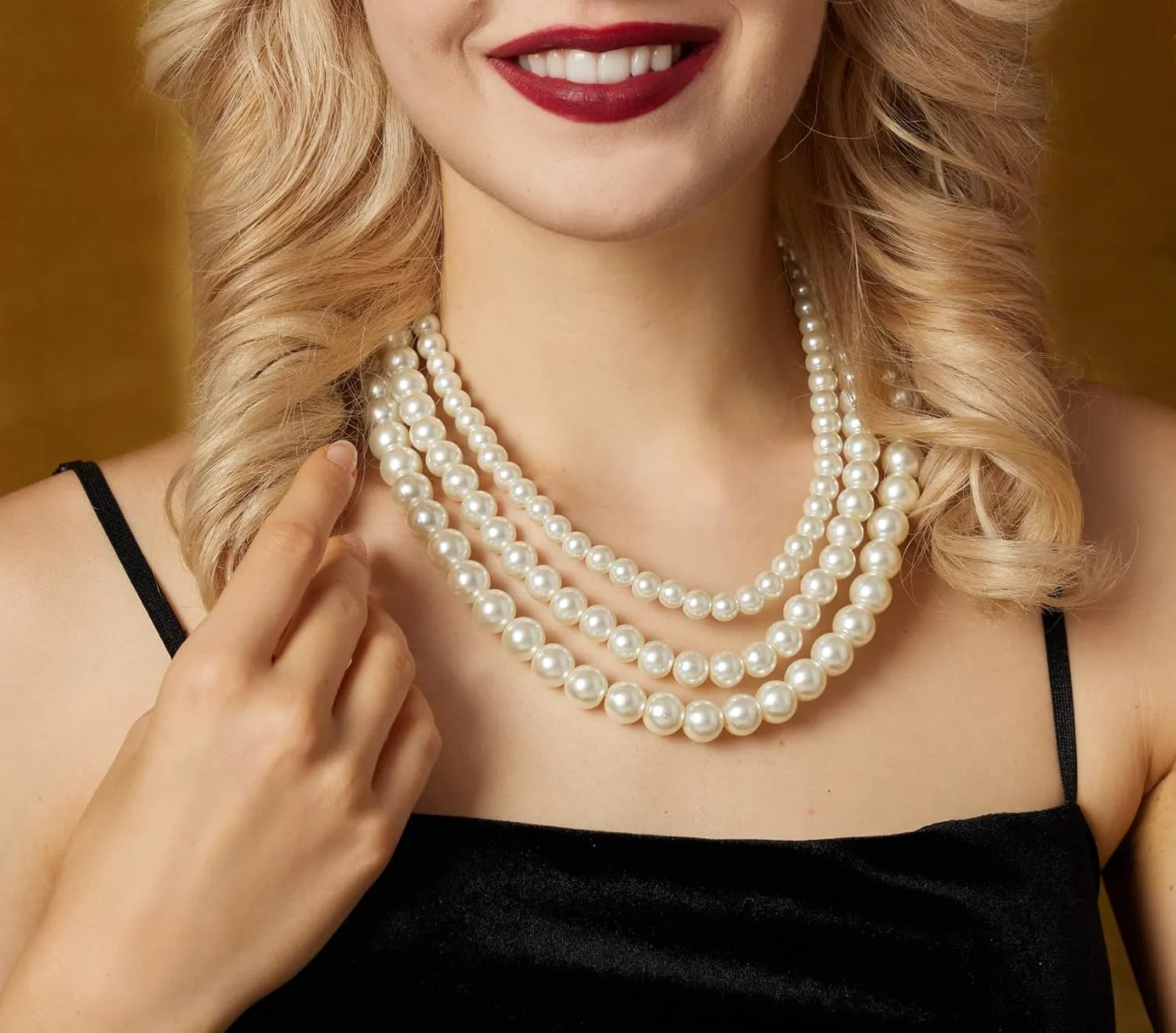 Gionforsy White Pearl Necklace Jewelry Set Muti Strand Bridal Pearl Necklace 1920s Gatsby Pearl Necklace for Wedding