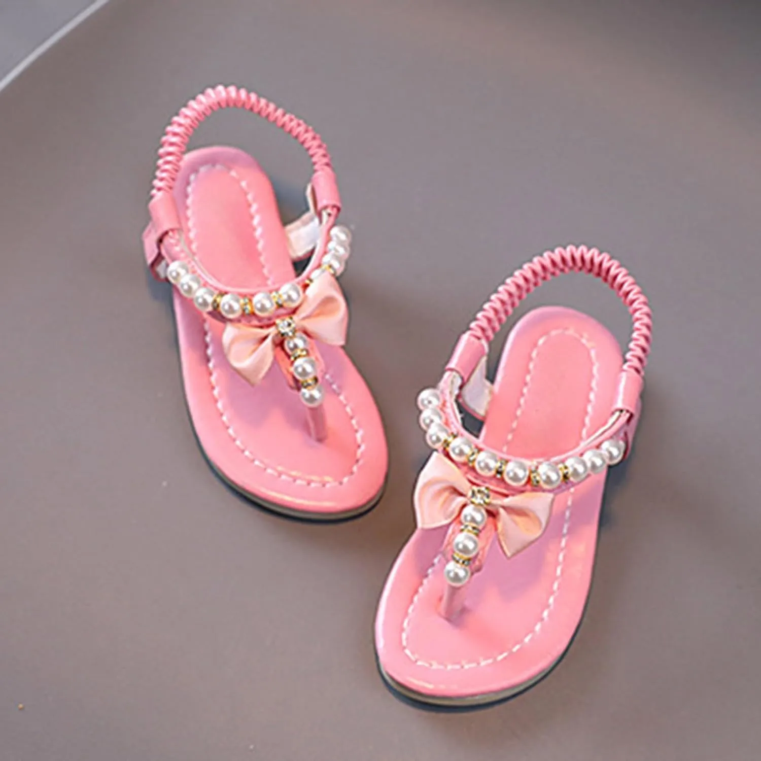 Girls Sandals Fashion Korean Soft Sole Medium and Large Children Shoes Non Slip Beaded White Sandals for Girls