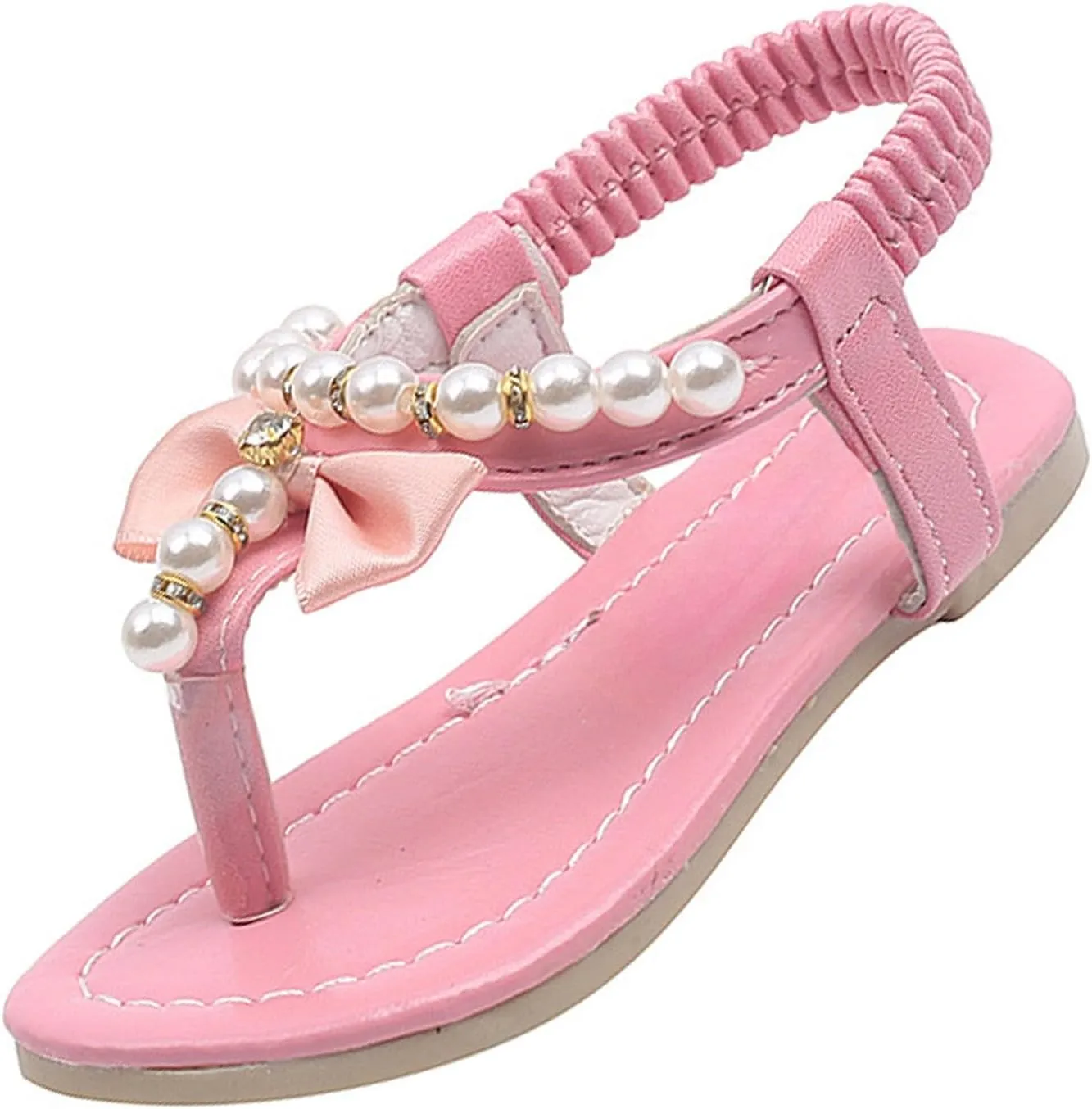 Girls Sandals Fashion Korean Soft Sole Medium and Large Children Shoes Non Slip Beaded White Sandals for Girls