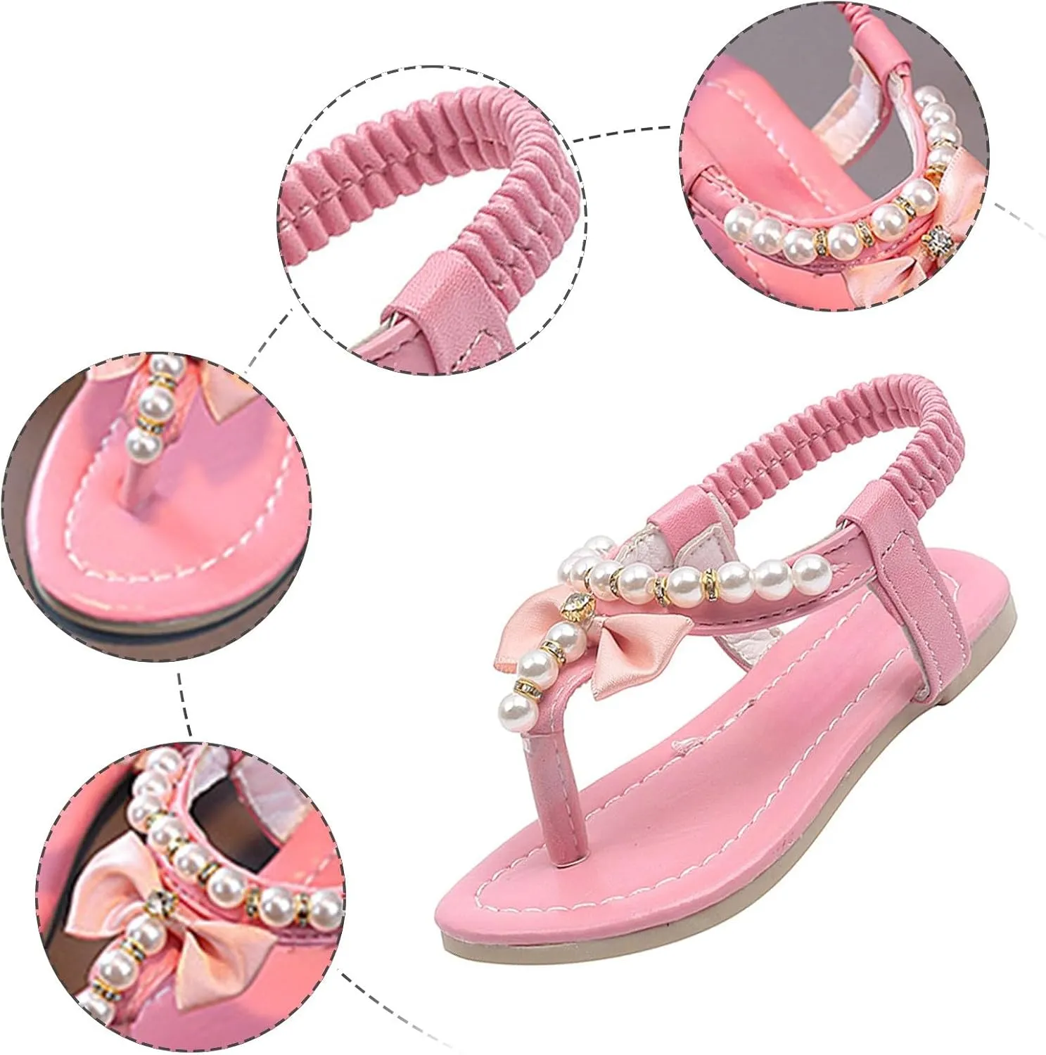 Girls Sandals Fashion Korean Soft Sole Medium and Large Children Shoes Non Slip Beaded White Sandals for Girls