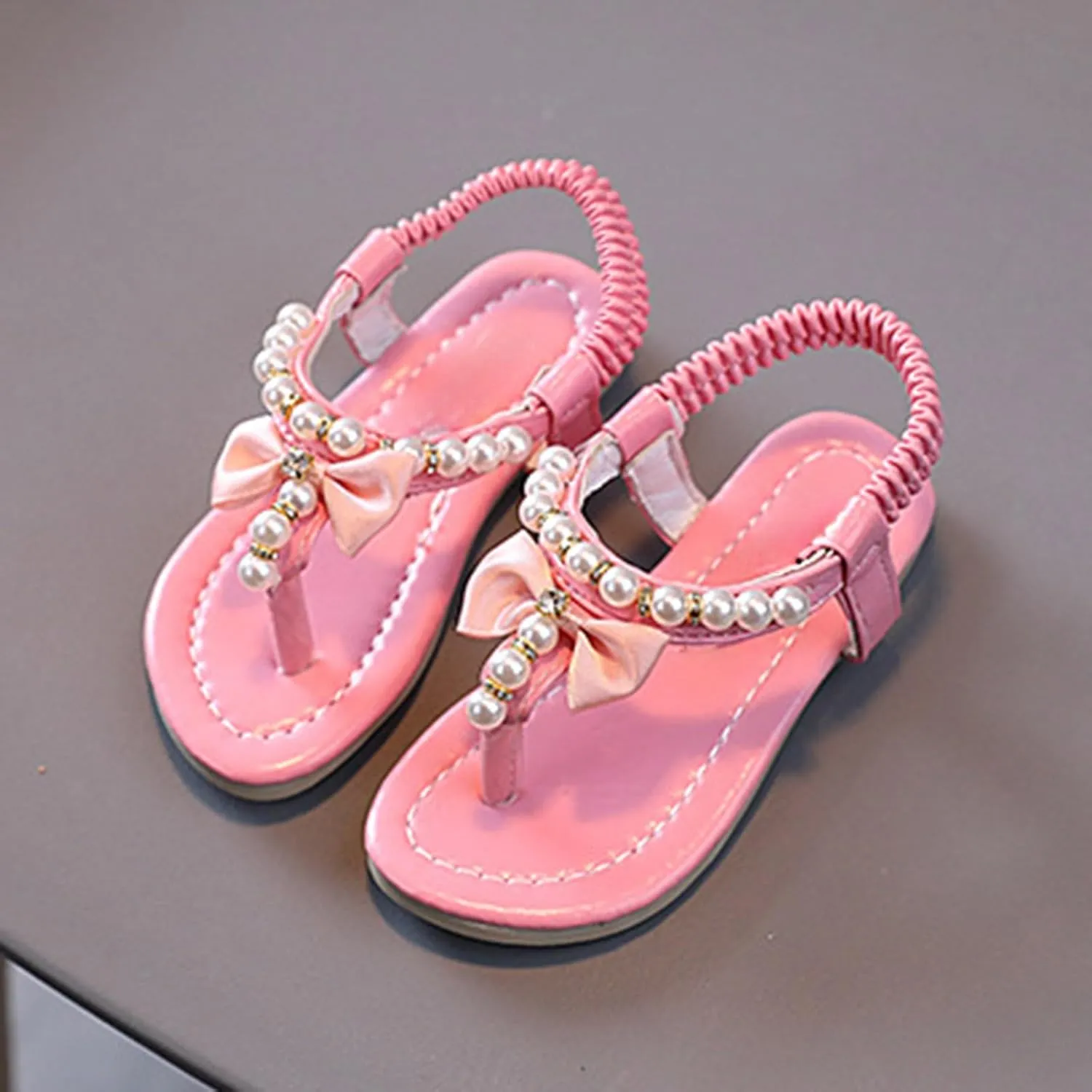 Girls Sandals Fashion Korean Soft Sole Medium and Large Children Shoes Non Slip Beaded White Sandals for Girls