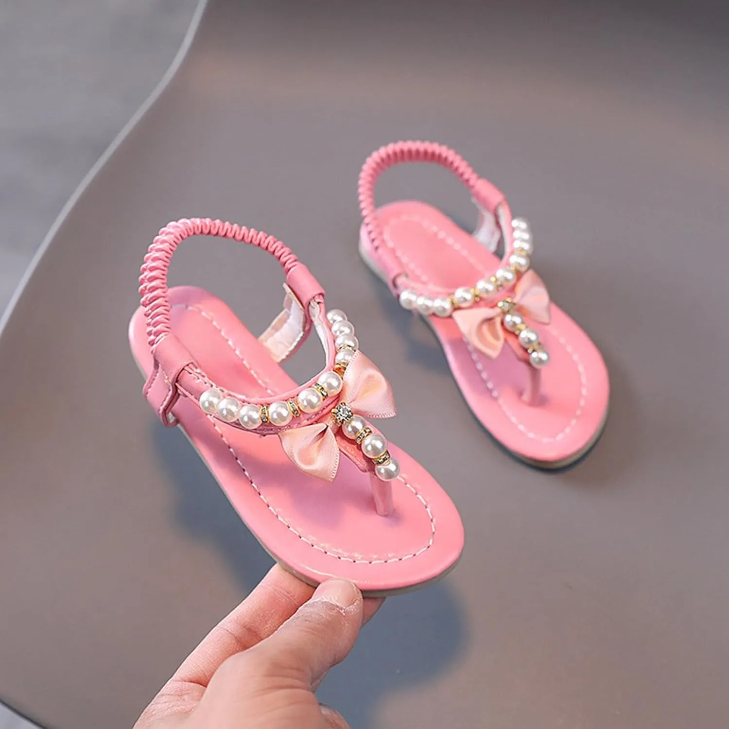 Girls Sandals Fashion Korean Soft Sole Medium and Large Children Shoes Non Slip Beaded White Sandals for Girls