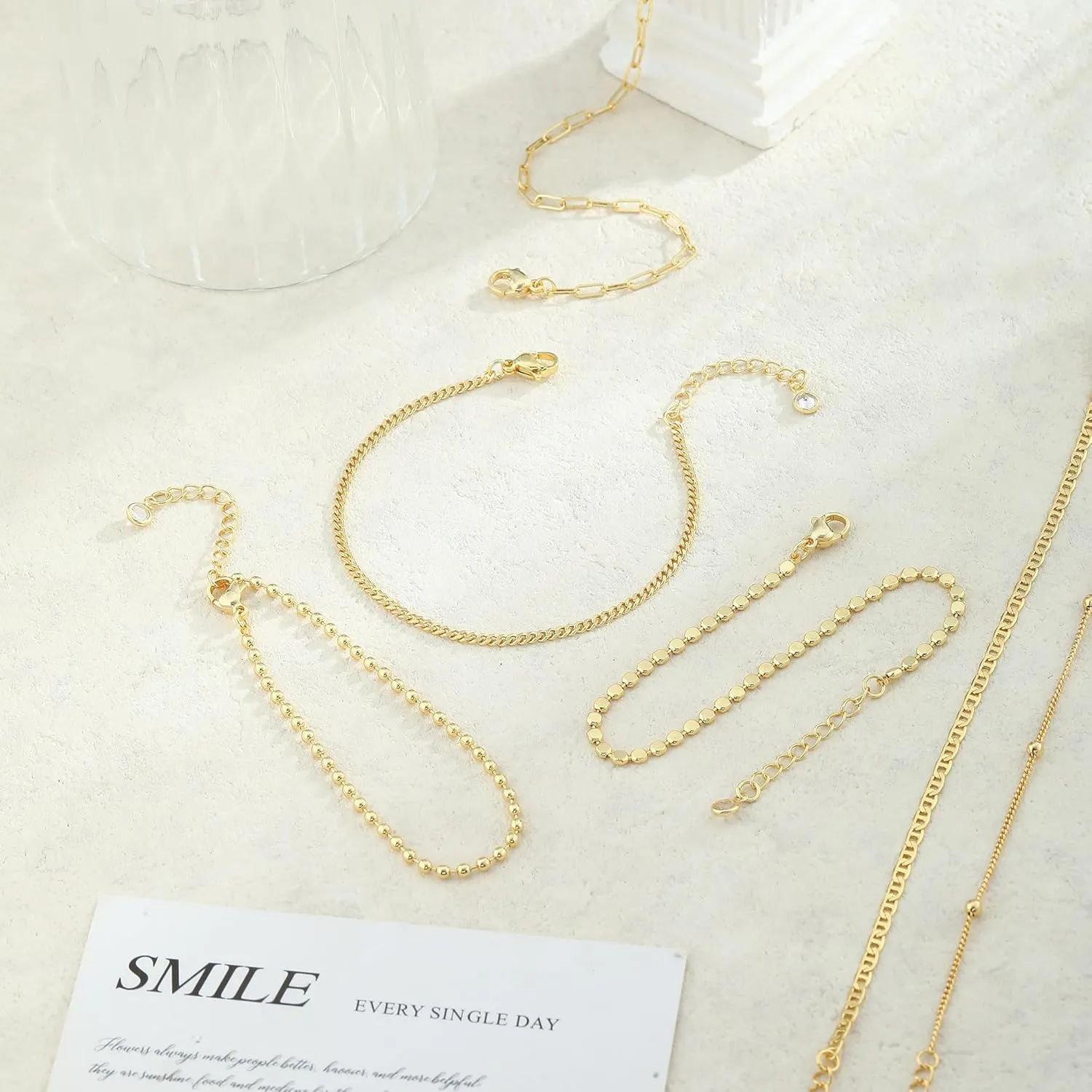 Gold Bracelets for women 14K Gold Bangle Bracelet Stack - Adjustable Waterproof Trendy Bracelets Gold Filled Stacks Bangles Link Chain Gold Bracelet Non Tarnish for Women Collection Jewelry Gifts