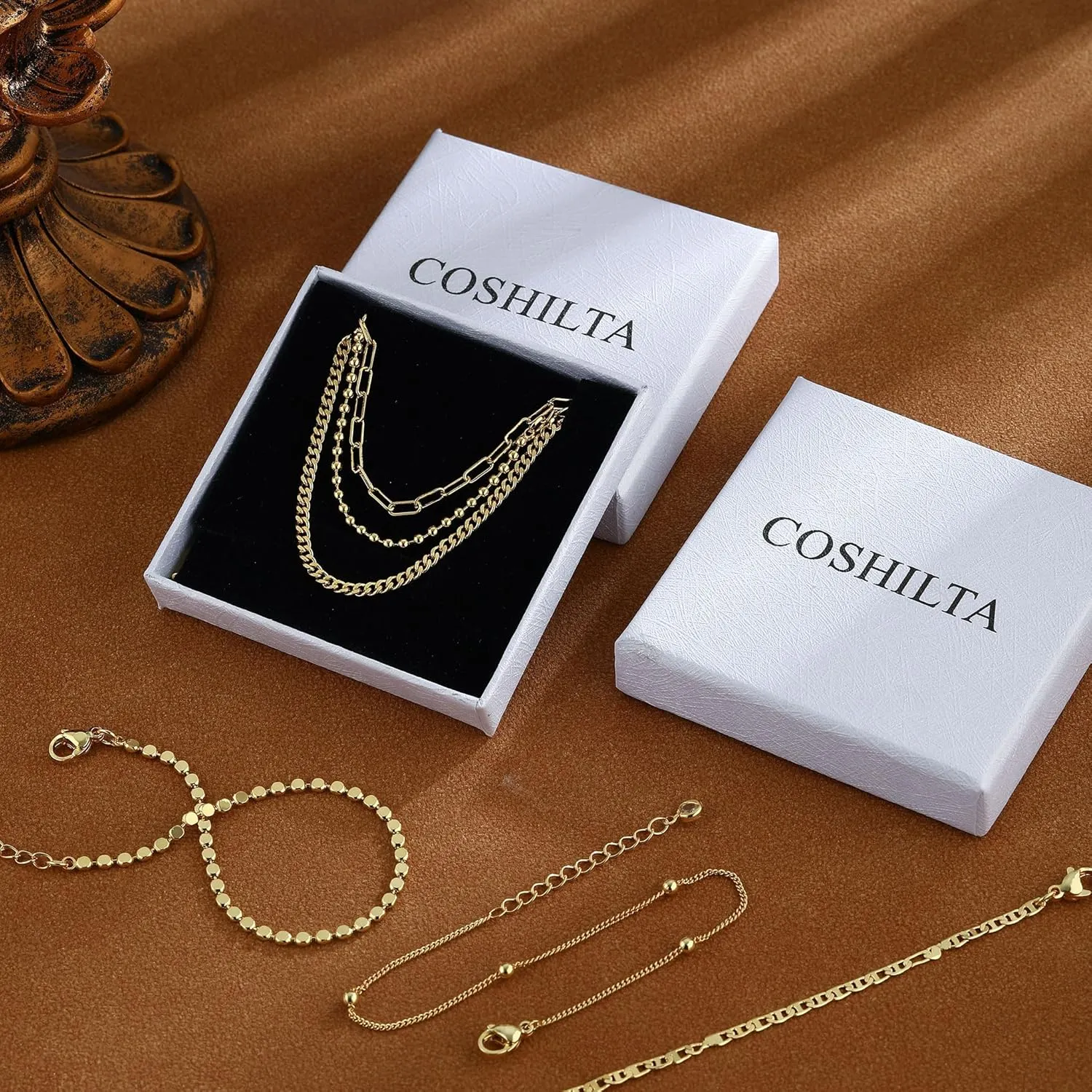 Gold Bracelets for women 14K Gold Bangle Bracelet Stack - Adjustable Waterproof Trendy Bracelets Gold Filled Stacks Bangles Link Chain Gold Bracelet Non Tarnish for Women Collection Jewelry Gifts