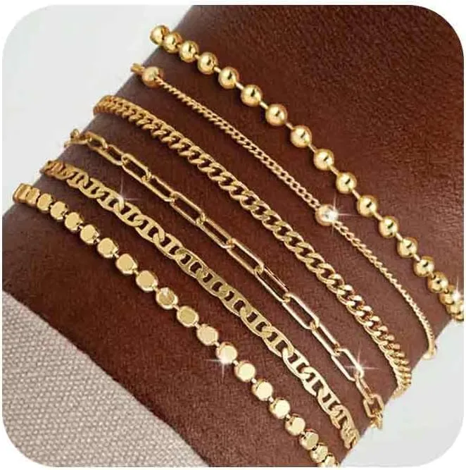 Gold Bracelets for women 14K Gold Bangle Bracelet Stack - Adjustable Waterproof Trendy Bracelets Gold Filled Stacks Bangles Link Chain Gold Bracelet Non Tarnish for Women Collection Jewelry Gifts