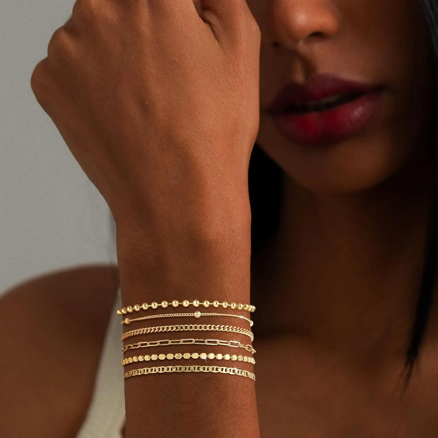 Gold Bracelets for women 14K Gold Bangle Bracelet Stack - Adjustable Waterproof Trendy Bracelets Gold Filled Stacks Bangles Link Chain Gold Bracelet Non Tarnish for Women Collection Jewelry Gifts