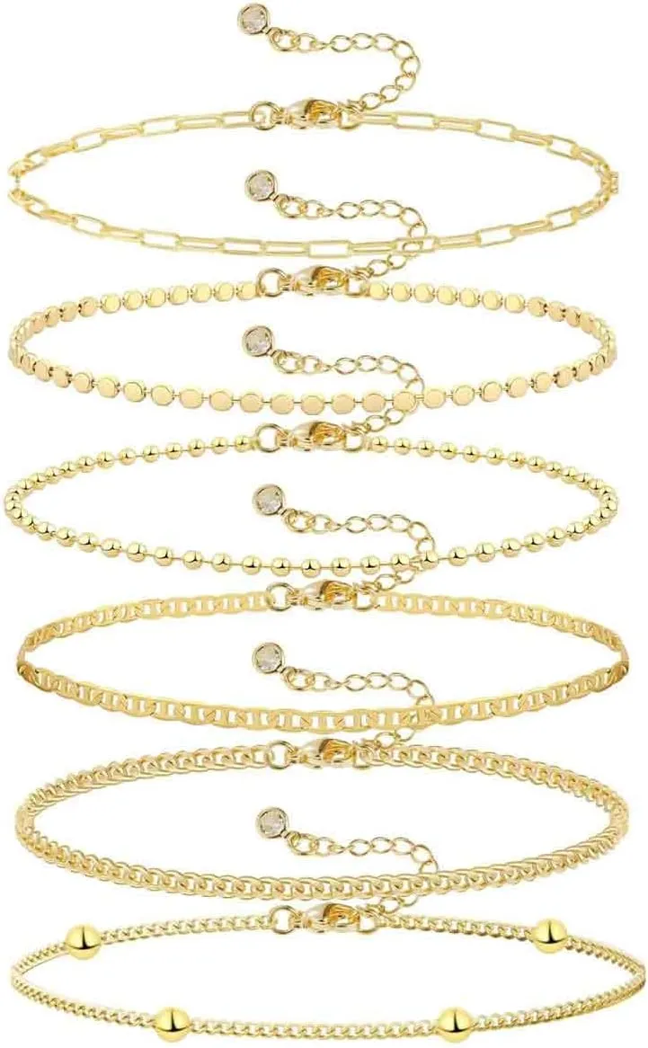 Gold Bracelets for women 14K Gold Bangle Bracelet Stack - Adjustable Waterproof Trendy Bracelets Gold Filled Stacks Bangles Link Chain Gold Bracelet Non Tarnish for Women Collection Jewelry Gifts