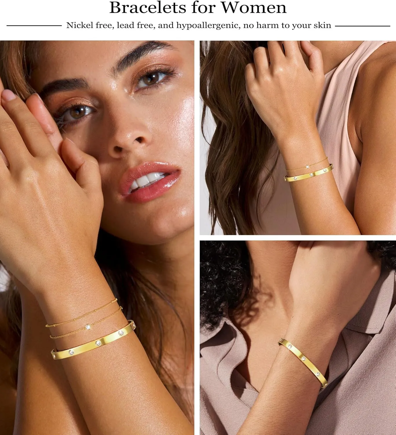 Gold Bracelets for Women Dainty 14K Gold Plated Bangle Cuff Stack Adjustable Stackable Bracelet Non Tarnish Trendy Set Tennis Chain Layered Waterproof Jewelry Gifts for Women