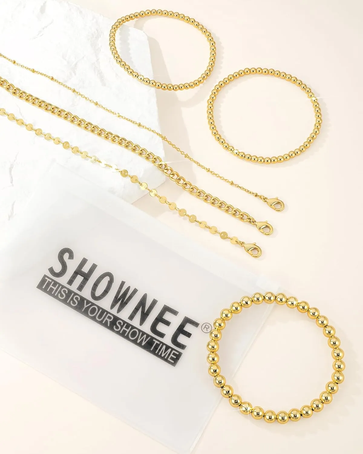 Gold Chain Bracelets Set for Women - 14K Gold Plated Dainty Cuban Link Bracelet Stack Non Tarnish Figaro Herringbone Paperclip Beaded Bracelet Pack Jewelry Gifts for Women