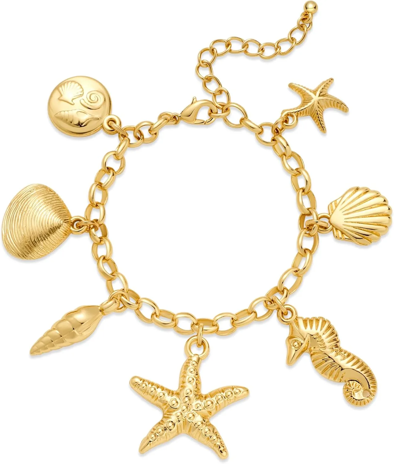 Gold Charm Bracelet for Women Boho Shell Starfish Bracelet Adjustable Summer Beach Ocean Statement Bracelets
