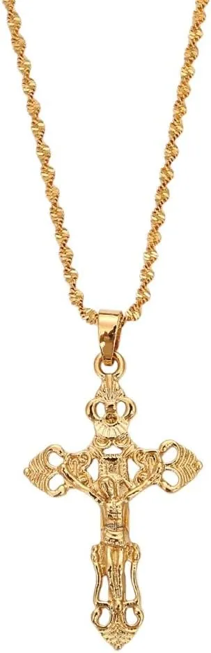 Gold Color Catholic Jesus Christ Cross Pendant Necklace Jewelry For Women VHM6612